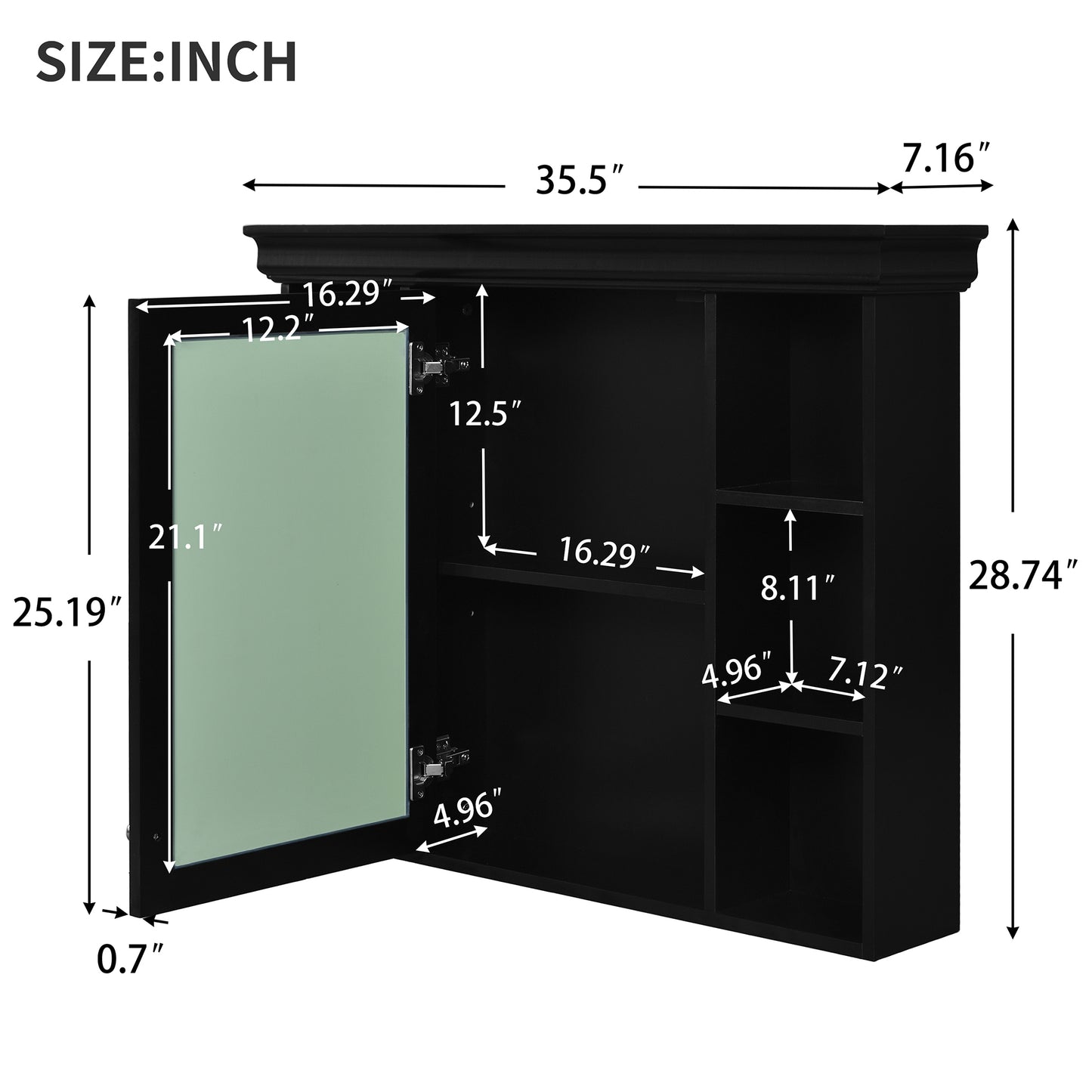 VanityFus 36-in Black Bathroom Vanity Single Sink Medicine Cabinet Combo with Ceramic Top Undermount 1 Door 5 Drawers (Mirror Included)