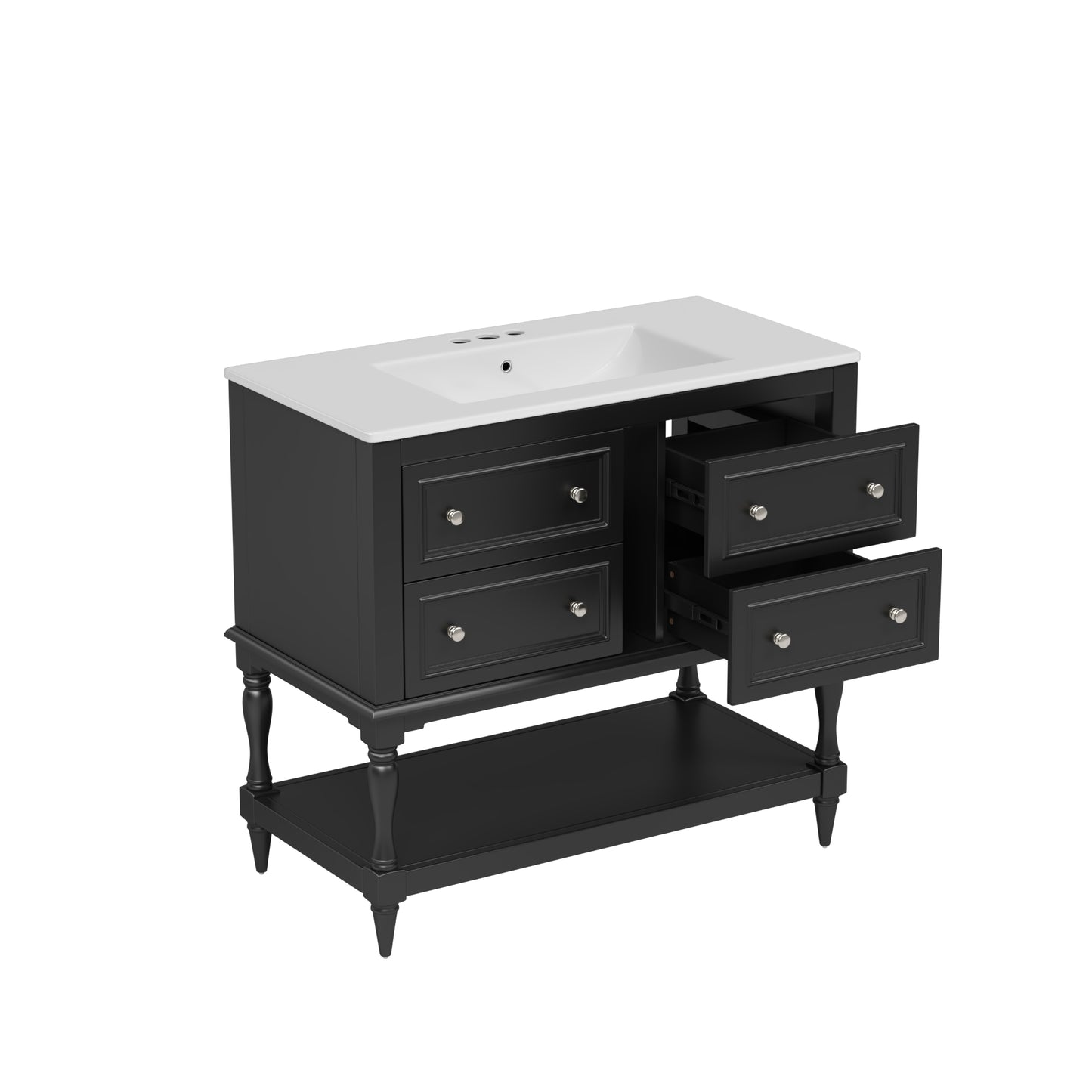 VanityFus 36-in Black Bathroom Vanity Single Sink Medicine Cabinet Combo with Ceramic Top Undermount 1 Door 5 Drawers (Mirror Included)