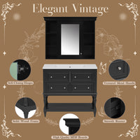 VanityFus 36-in Black Bathroom Vanity Single Sink Medicine Cabinet Combo with Ceramic Top Undermount 1 Door 5 Drawers (Mirror Included)