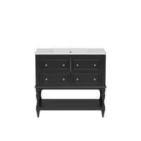 VanityFus 36-in Black Bathroom Vanity Single Sink Medicine Cabinet Combo with Ceramic Top Undermount 1 Door 5 Drawers (Mirror Included)