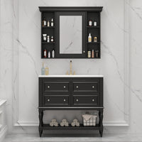 VanityFus 36-in Black Bathroom Vanity Single Sink Medicine Cabinet Combo with Ceramic Top Undermount 1 Door 5 Drawers (Mirror Included)