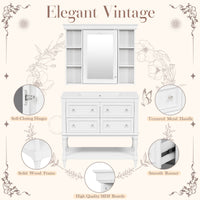 VanityFus 36-in White Bathroom Vanity Single Sink Medicine Cabinet Combo with Ceramic Top Undermount 1 Door 5 Drawers (Mirror Included)