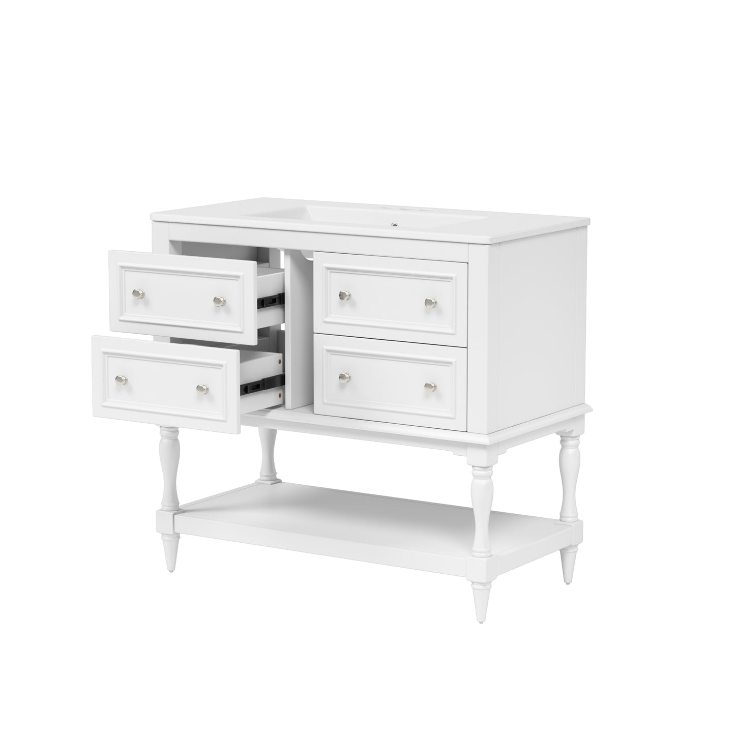 VanityFus 36-in White Bathroom Vanity Single Sink Medicine Cabinet Combo with Ceramic Top Undermount 1 Door 5 Drawers (Mirror Included)