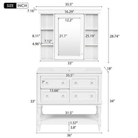 VanityFus 36-in White Bathroom Vanity Single Sink Medicine Cabinet Combo with Ceramic Top Undermount 1 Door 5 Drawers (Mirror Included)