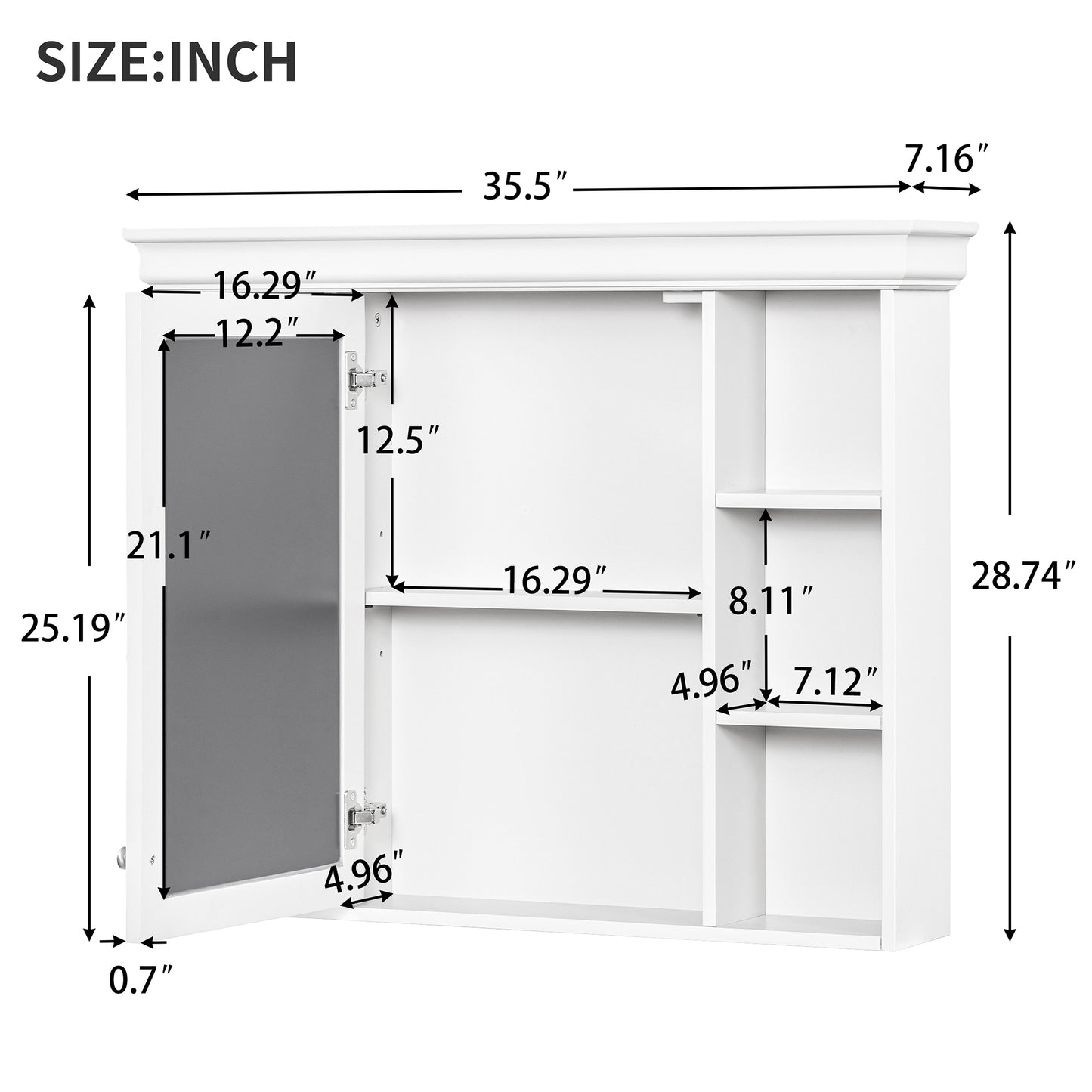 VanityFus 36-in White Bathroom Vanity Single Sink Medicine Cabinet Combo with Ceramic Top Undermount 1 Door 5 Drawers (Mirror Included)