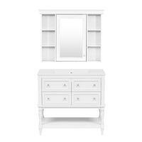VanityFus 36-in White Bathroom Vanity Single Sink Medicine Cabinet Combo with Ceramic Top Undermount 1 Door 5 Drawers (Mirror Included)
