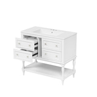 VanityFus 36-in White Bathroom Vanity Single Sink Medicine Cabinet Combo with Ceramic Top Undermount 1 Door 5 Drawers (Mirror Included)