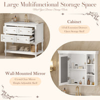 VanityFus 36-in White Bathroom Vanity Single Sink Medicine Cabinet Combo with Ceramic Top Undermount 1 Door 5 Drawers (Mirror Included)