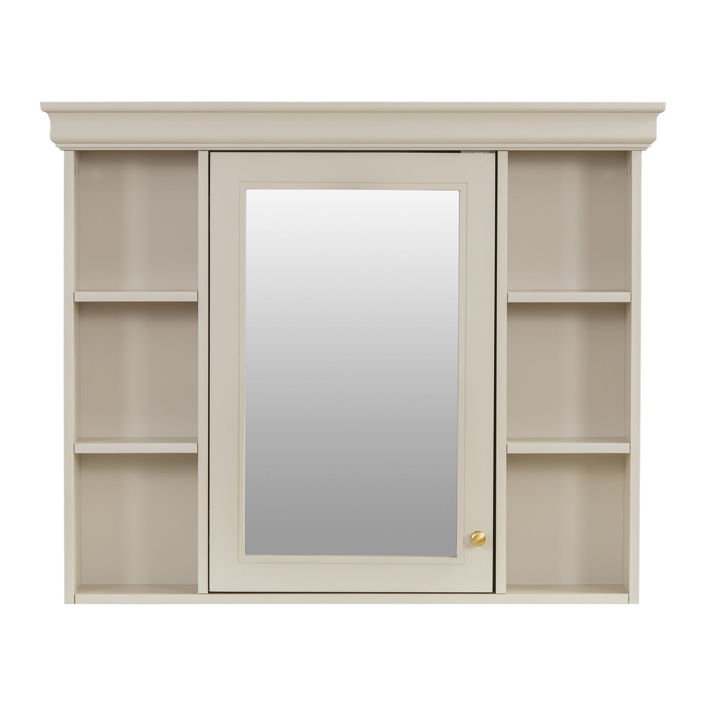 VanityFus 36-in Beige Bathroom Vanity Single Sink Medicine Cabinet Combo with Ceramic Top Undermount 1 Door 5 Drawers (Mirror Included)