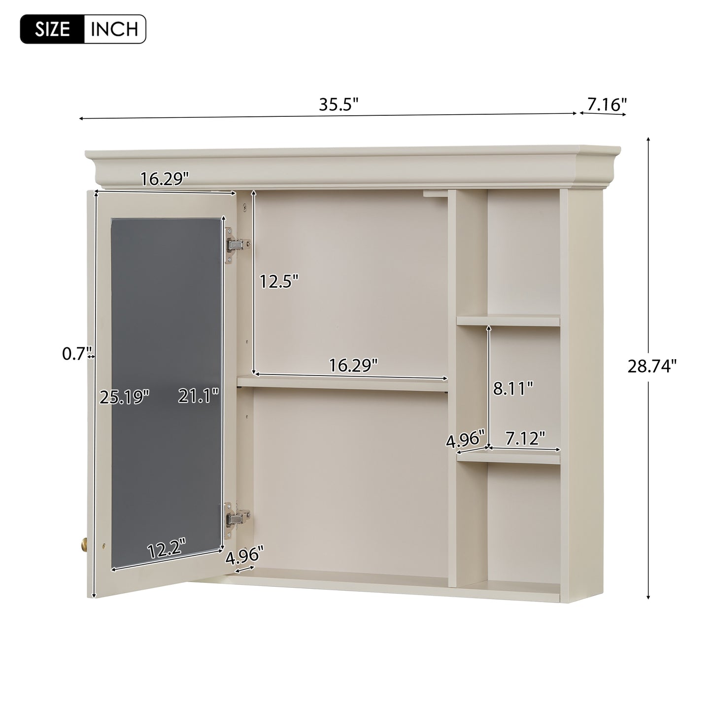 VanityFus 36-in Beige Bathroom Vanity Single Sink Medicine Cabinet Combo with Ceramic Top Undermount 1 Door 5 Drawers (Mirror Included)