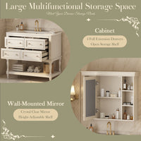 VanityFus 36-in Beige Bathroom Vanity Single Sink Medicine Cabinet Combo with Ceramic Top Undermount 1 Door 5 Drawers (Mirror Included)