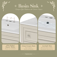 VanityFus 36-in Beige Bathroom Vanity Single Sink Medicine Cabinet Combo with Ceramic Top Undermount 1 Door 5 Drawers (Mirror Included)