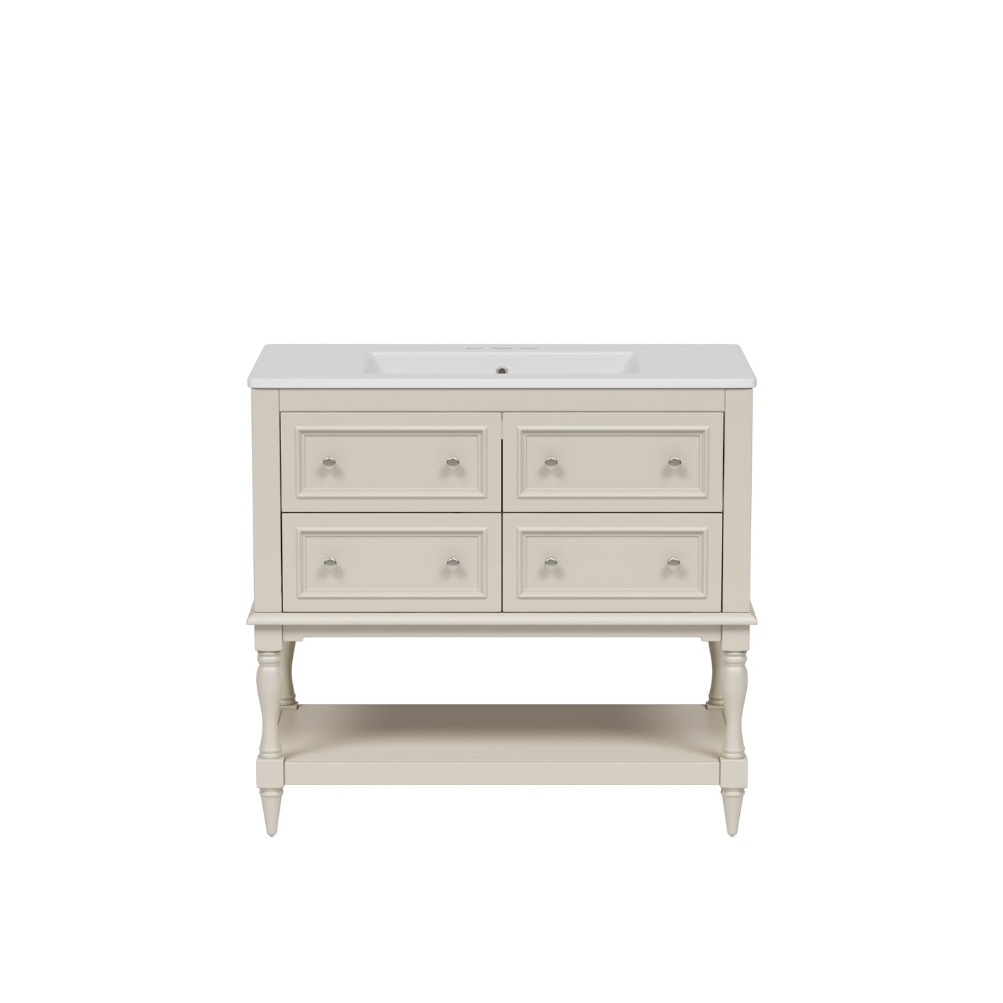 VanityFus 36-in Beige Bathroom Vanity Single Sink Medicine Cabinet Combo with Ceramic Top Undermount 1 Door 5 Drawers (Mirror Included)