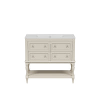 VanityFus 36-in Beige Bathroom Vanity Single Sink Medicine Cabinet Combo with Ceramic Top Undermount 1 Door 5 Drawers (Mirror Included)