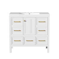 VanityFus 36-in White Bathroom Vanity Single Sink Combo with Resin Top Undermount 1 Soft Close Door 5 Drawers