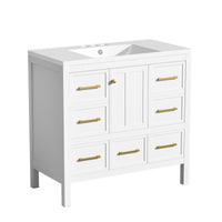 VanityFus 36-in White Bathroom Vanity Single Sink Combo with Resin Top Undermount 1 Soft Close Door 5 Drawers