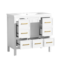 VanityFus 36-in White Bathroom Vanity Single Sink Combo with Resin Top Undermount 1 Soft Close Door 5 Drawers