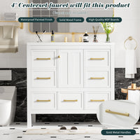VanityFus 36-in White Bathroom Vanity Single Sink Combo with Resin Top Undermount 1 Soft Close Door 5 Drawers
