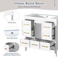 VanityFus 36-in White Bathroom Vanity Single Sink Combo with Resin Top Undermount 1 Soft Close Door 5 Drawers