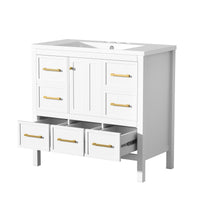 VanityFus 36-in White Bathroom Vanity Single Sink Combo with Resin Top Undermount 1 Soft Close Door 5 Drawers