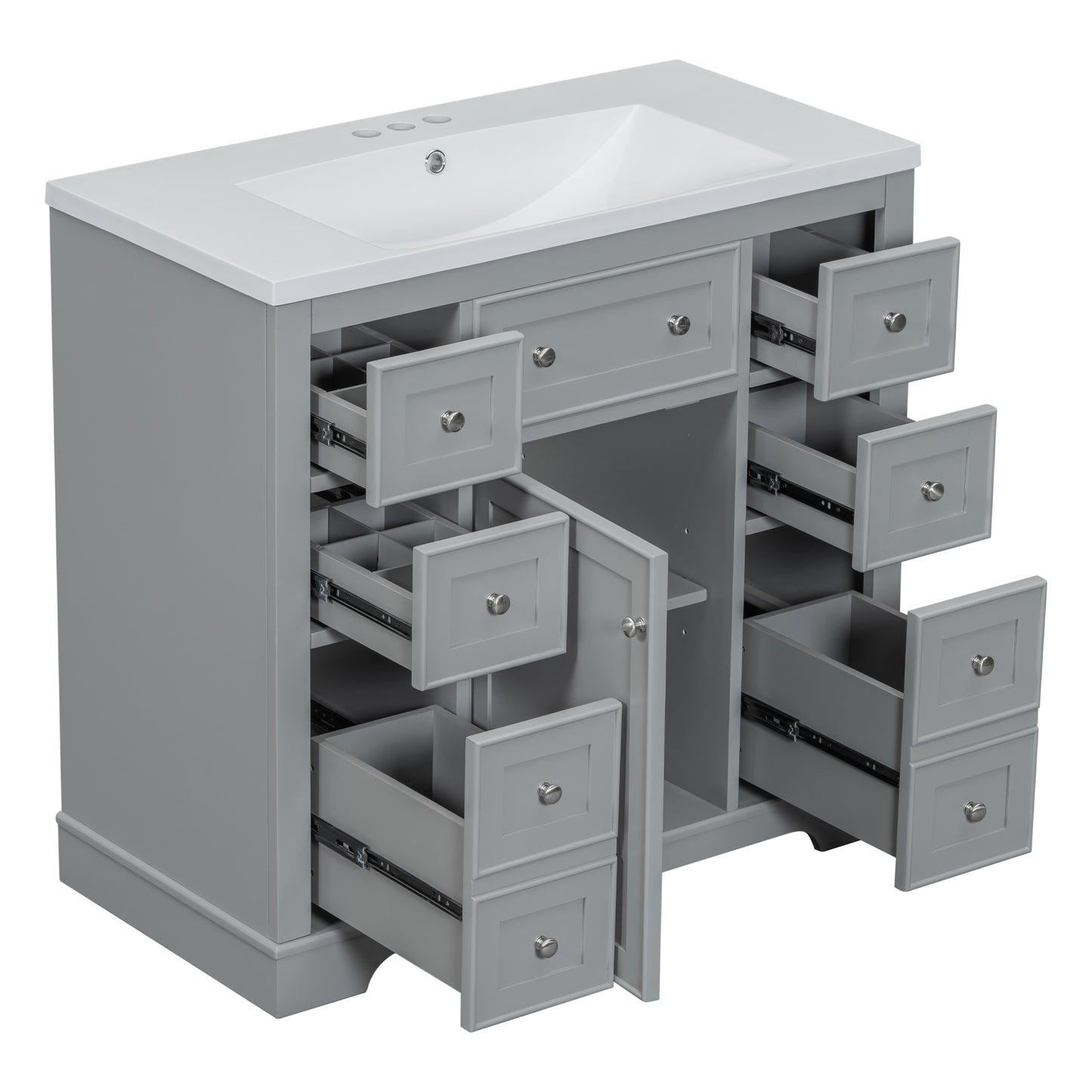 VanityFus 18.6-in Gray Bathroom Vanity Single Sink Combo with Ceramic Top Undermount 1 door 6 drawers Adjustable Shelves