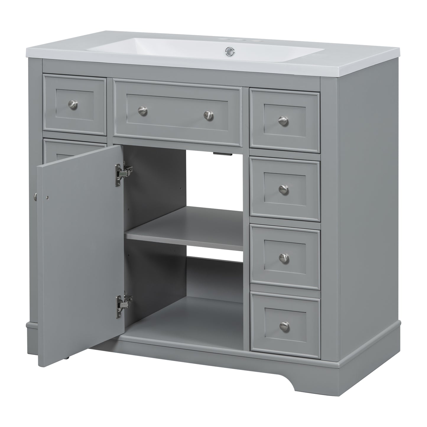 VanityFus 18.6-in Gray Bathroom Vanity Single Sink Combo with Ceramic Top Undermount 1 door 6 drawers Adjustable Shelves