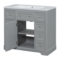 VanityFus 18.6-in Gray Bathroom Vanity Single Sink Combo with Ceramic Top Undermount 1 door 6 drawers Adjustable Shelves