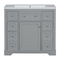 VanityFus 18.6-in Gray Bathroom Vanity Single Sink Combo with Ceramic Top Undermount 1 door 6 drawers Adjustable Shelves