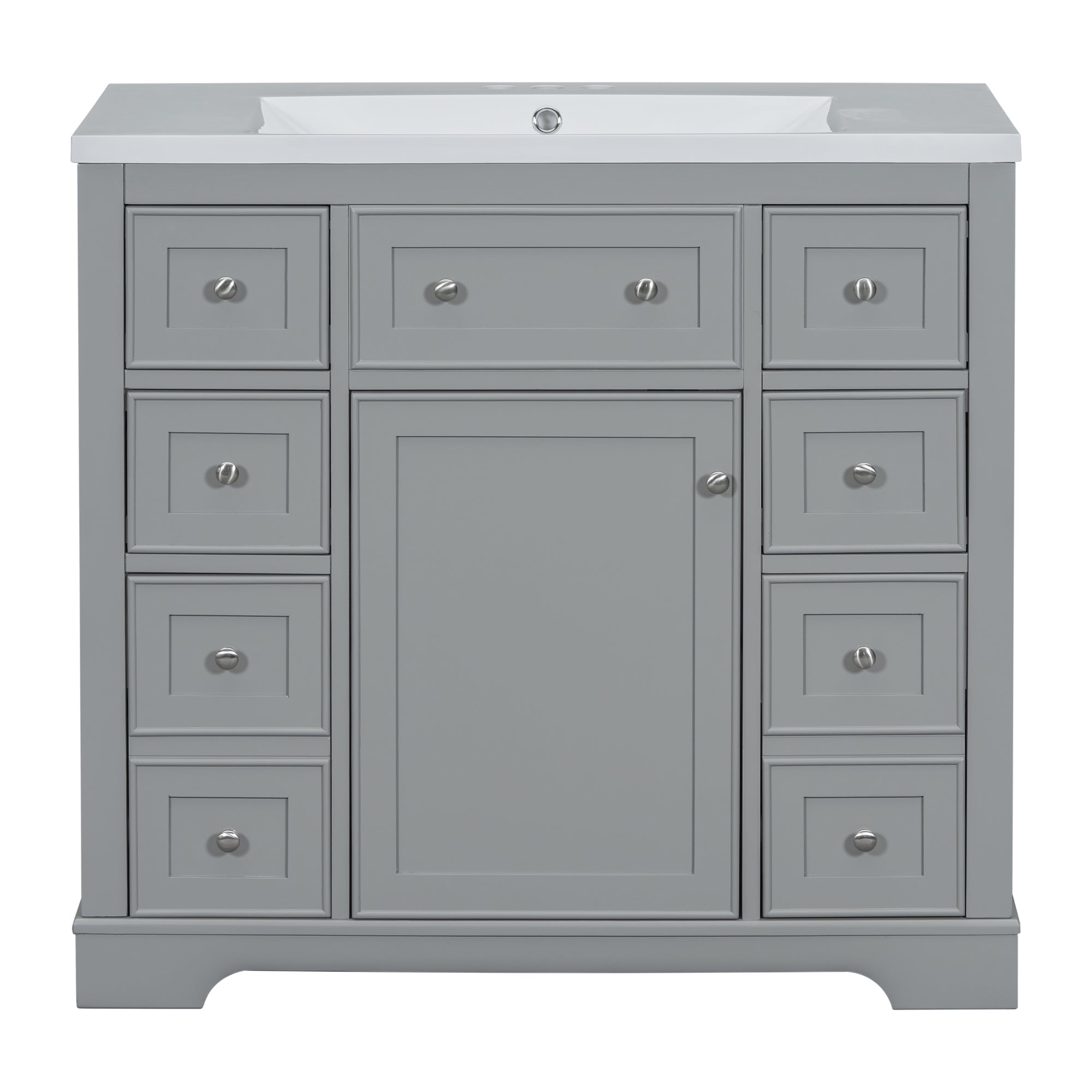 VanityFus 18.6-in Gray Bathroom Vanity Single Sink Combo with Ceramic Top Undermount 1 door 6 drawers Adjustable Shelves