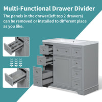 VanityFus 18.6-in Gray Bathroom Vanity Single Sink Combo with Ceramic Top Undermount 1 door 6 drawers Adjustable Shelves