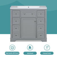VanityFus 18.6-in Gray Bathroom Vanity Single Sink Combo with Ceramic Top Undermount 1 door 6 drawers Adjustable Shelves