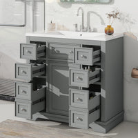 VanityFus 18.6-in Gray Bathroom Vanity Single Sink Combo with Ceramic Top Undermount 1 door 6 drawers Adjustable Shelves