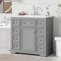 VanityFus 18.6-in Gray Bathroom Vanity Single Sink Combo with Ceramic Top Undermount 1 door 6 drawers Adjustable Shelves