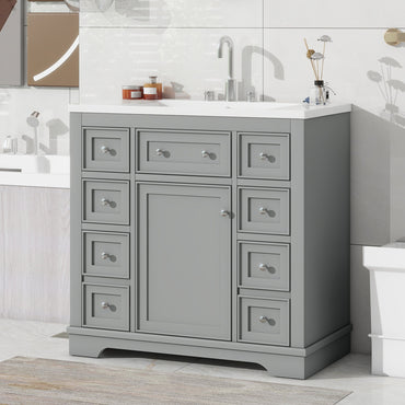 VanityFus 18.6-in Gray Bathroom Vanity Single Sink Combo with Ceramic Top Undermount 1 door 6 drawers Adjustable Shelves