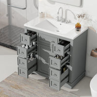 VanityFus 18.6-in Gray Bathroom Vanity Single Sink Combo with Ceramic Top Undermount 1 door 6 drawers Adjustable Shelves