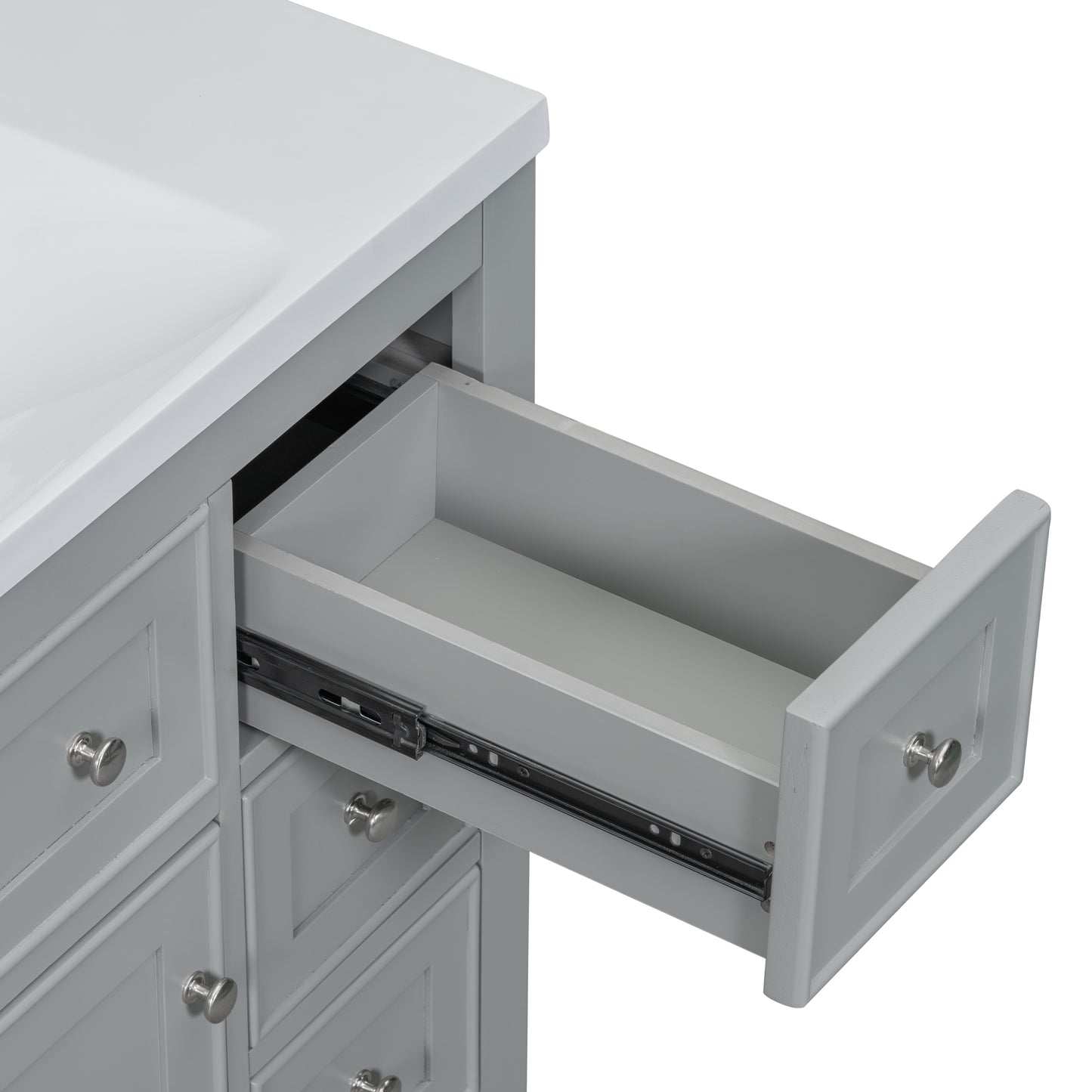 VanityFus 18.6-in Gray Bathroom Vanity Single Sink Combo with Ceramic Top Undermount 1 door 6 drawers Adjustable Shelves
