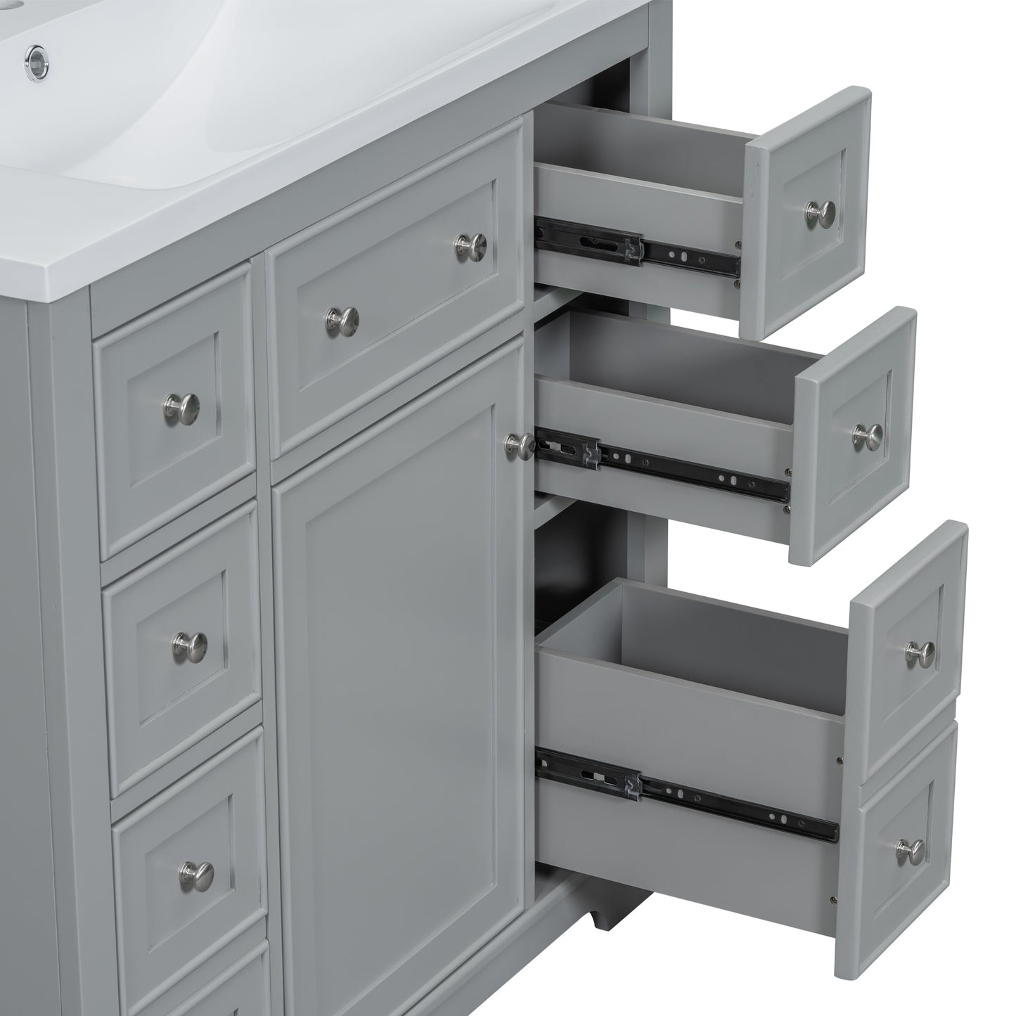 VanityFus 18.6-in Gray Bathroom Vanity Single Sink Combo with Ceramic Top Undermount 1 door 6 drawers Adjustable Shelves