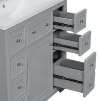 VanityFus 18.6-in Gray Bathroom Vanity Single Sink Combo with Ceramic Top Undermount 1 door 6 drawers Adjustable Shelves