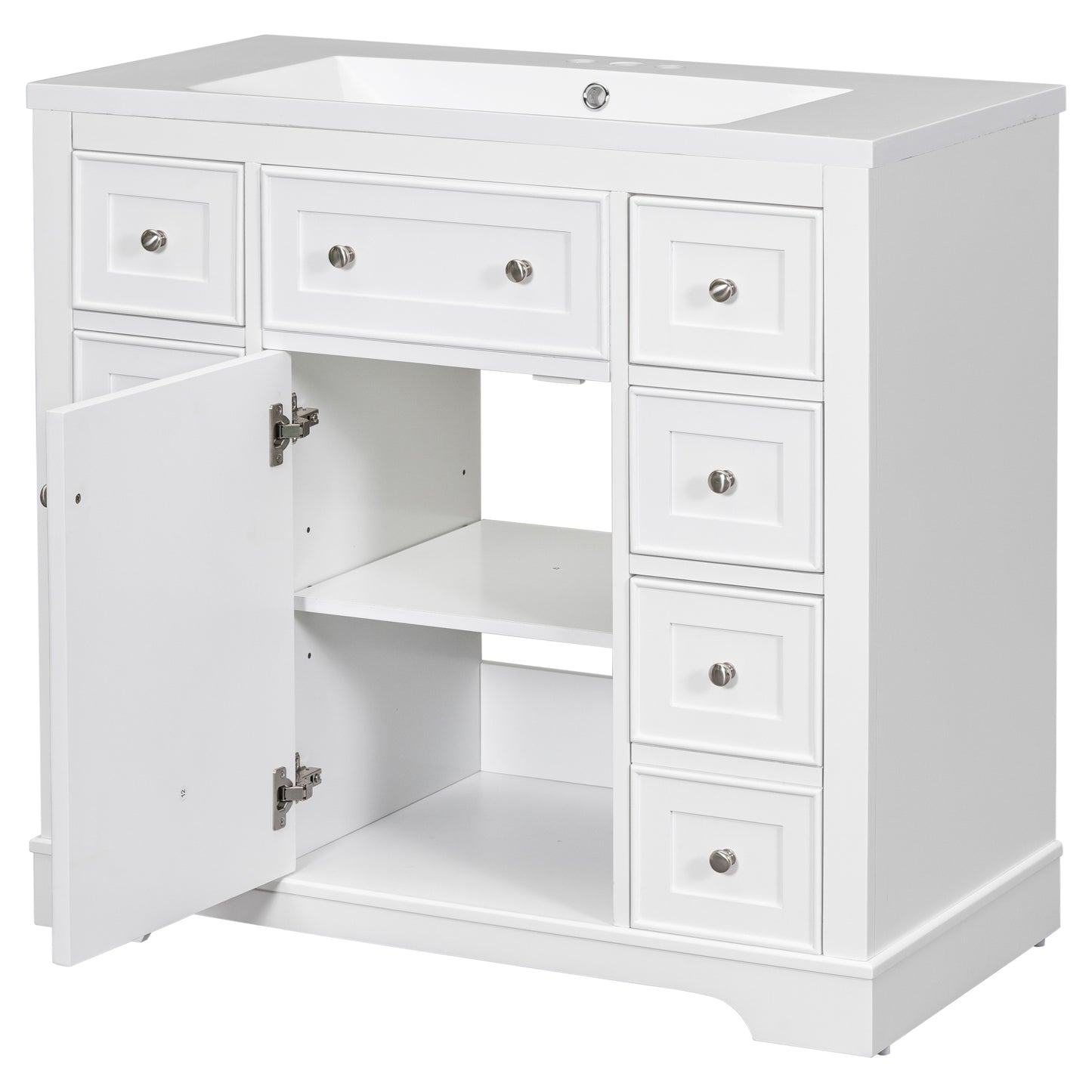 VanityFus 18.6-in White Bathroom Vanity Single Sink Combo with Ceramic Top Undermount 1 door 6 drawers Adjustable Shelves
