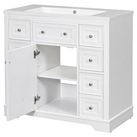 VanityFus 18.6-in White Bathroom Vanity Single Sink Combo with Ceramic Top Undermount 1 door 6 drawers Adjustable Shelves