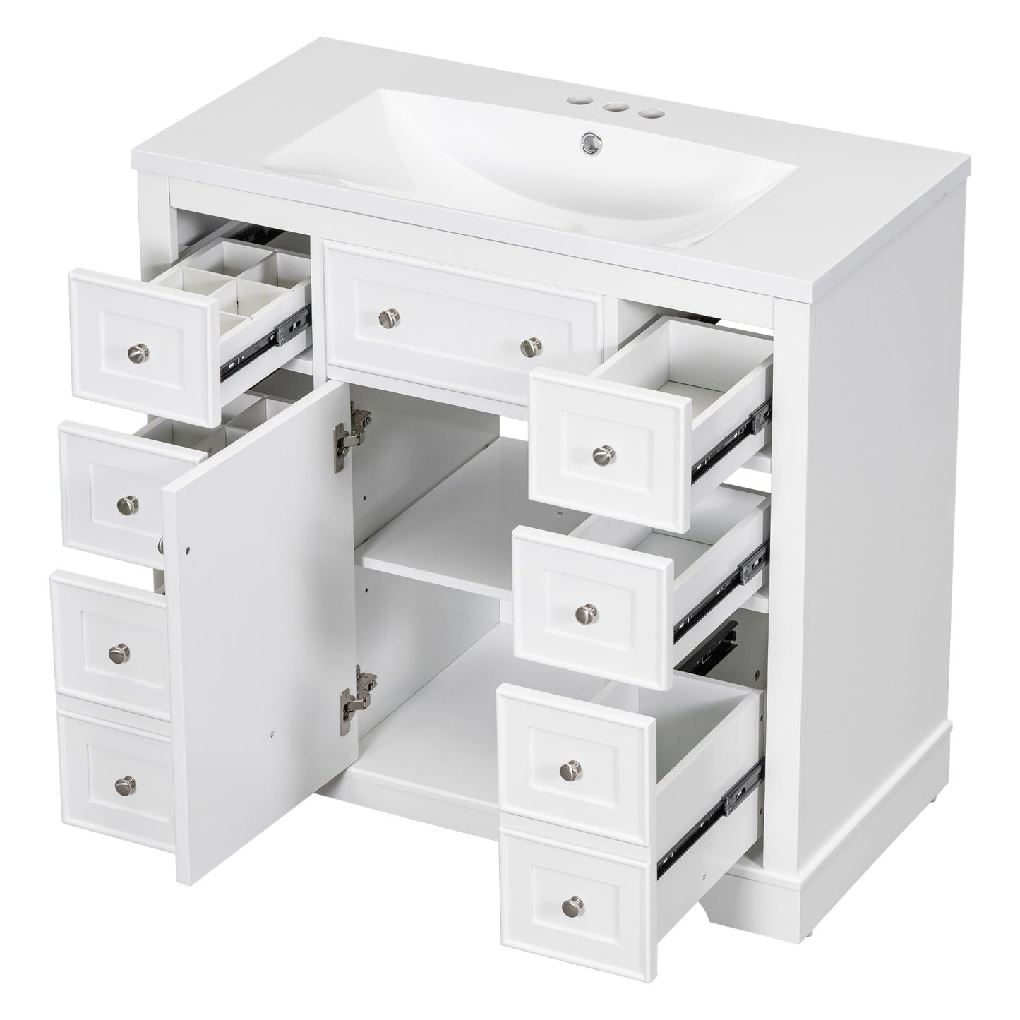 VanityFus 18.6-in White Bathroom Vanity Single Sink Combo with Ceramic Top Undermount 1 door 6 drawers Adjustable Shelves