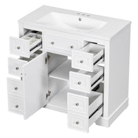 VanityFus 18.6-in White Bathroom Vanity Single Sink Combo with Ceramic Top Undermount 1 door 6 drawers Adjustable Shelves