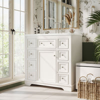 VanityFus 18.6-in White Bathroom Vanity Single Sink Combo with Ceramic Top Undermount 1 door 6 drawers Adjustable Shelves