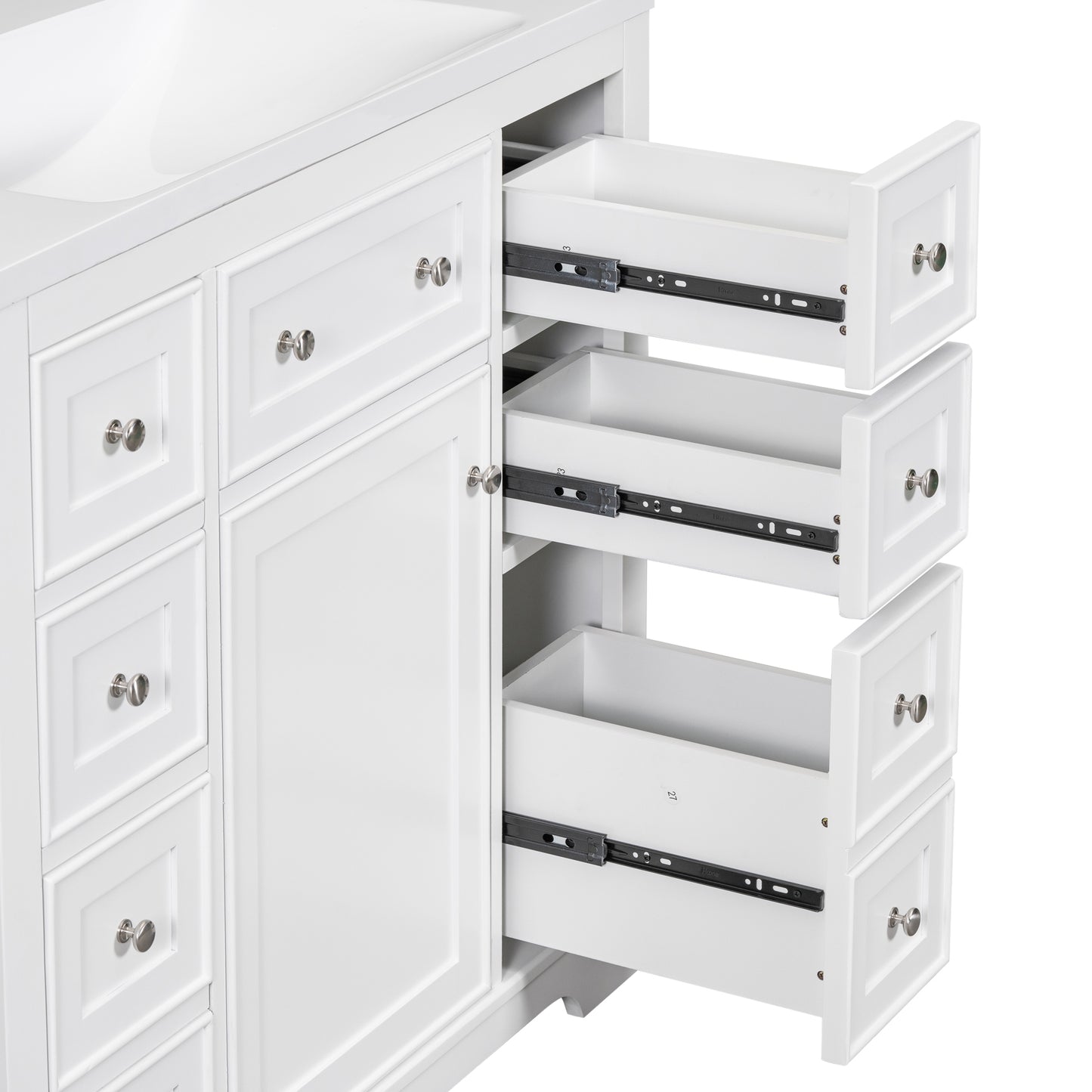 VanityFus 18.6-in White Bathroom Vanity Single Sink Combo with Ceramic Top Undermount 1 door 6 drawers Adjustable Shelves