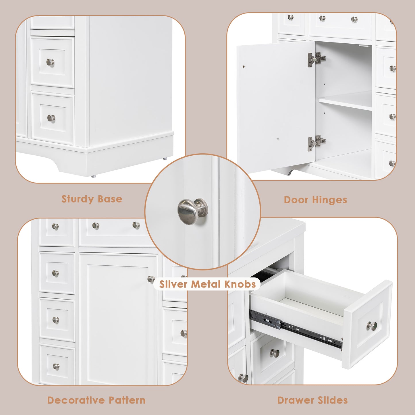 VanityFus 18.6-in White Bathroom Vanity Single Sink Combo with Ceramic Top Undermount 1 door 6 drawers Adjustable Shelves