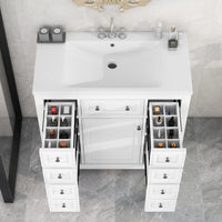 VanityFus 18.6-in White Bathroom Vanity Single Sink Combo with Ceramic Top Undermount 1 door 6 drawers Adjustable Shelves