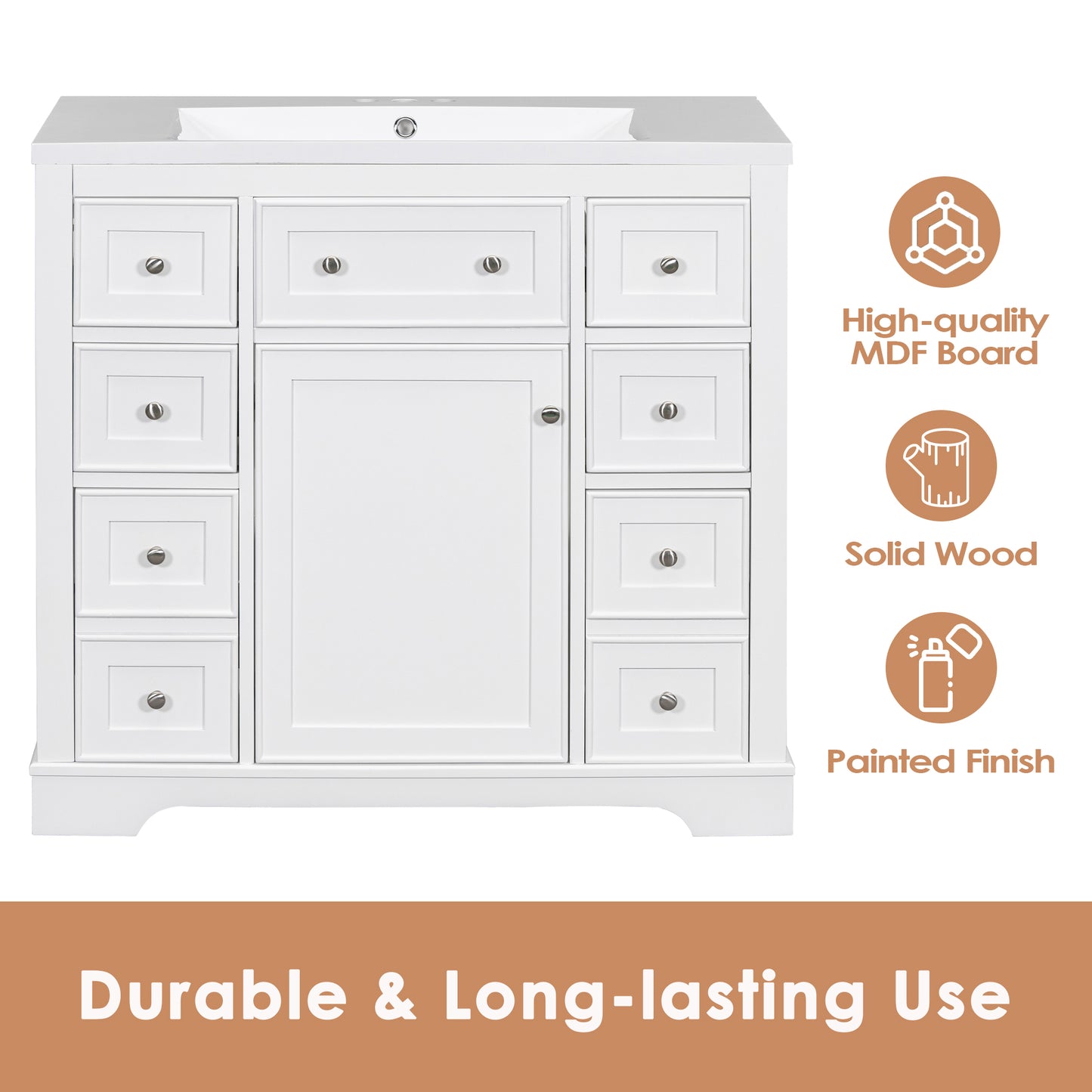 VanityFus 18.6-in White Bathroom Vanity Single Sink Combo with Ceramic Top Undermount 1 door 6 drawers Adjustable Shelves