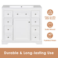 VanityFus 18.6-in White Bathroom Vanity Single Sink Combo with Ceramic Top Undermount 1 door 6 drawers Adjustable Shelves