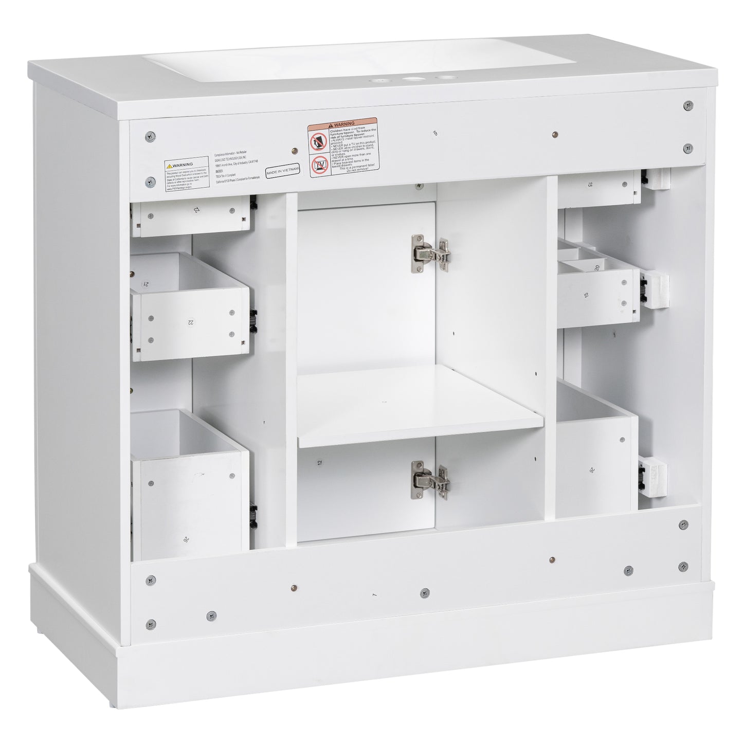 VanityFus 18.6-in White Bathroom Vanity Single Sink Combo with Ceramic Top Undermount 1 door 6 drawers Adjustable Shelves