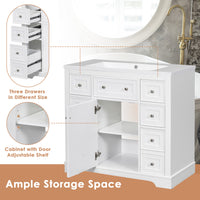 VanityFus 18.6-in White Bathroom Vanity Single Sink Combo with Ceramic Top Undermount 1 door 6 drawers Adjustable Shelves